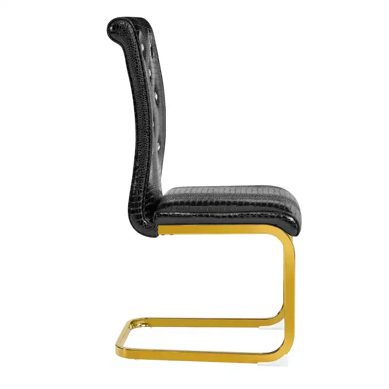 Set of 4 Upholstered Dining Chairs with Faux Leather and Crystal Buckle Details, with Durable Metal Legs