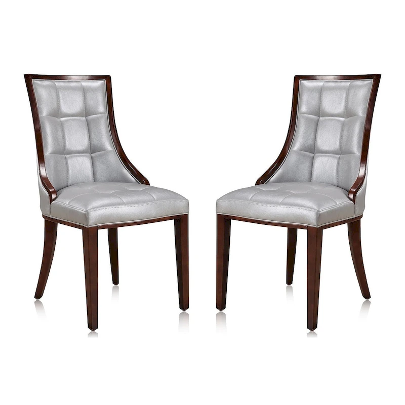 Fifth Avenue Cream and Walnut Faux Leather Dining Chair (Set of Two)
