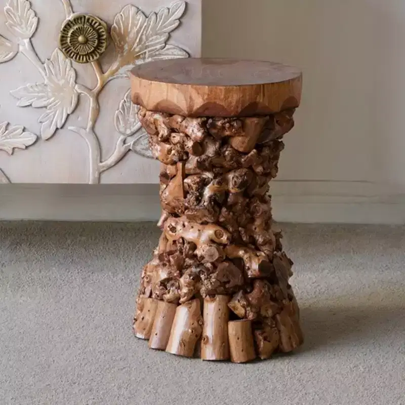 GDFStudio Zoe Farmhouse Mulberry and Paulownia Wood Accent Table with Organic Tree Root Base