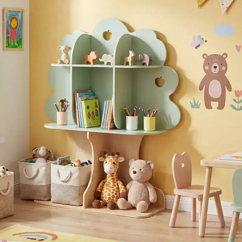 Kids Tree Bookshelf with Open Shelves for Reading Nook, Nursery, Classroom