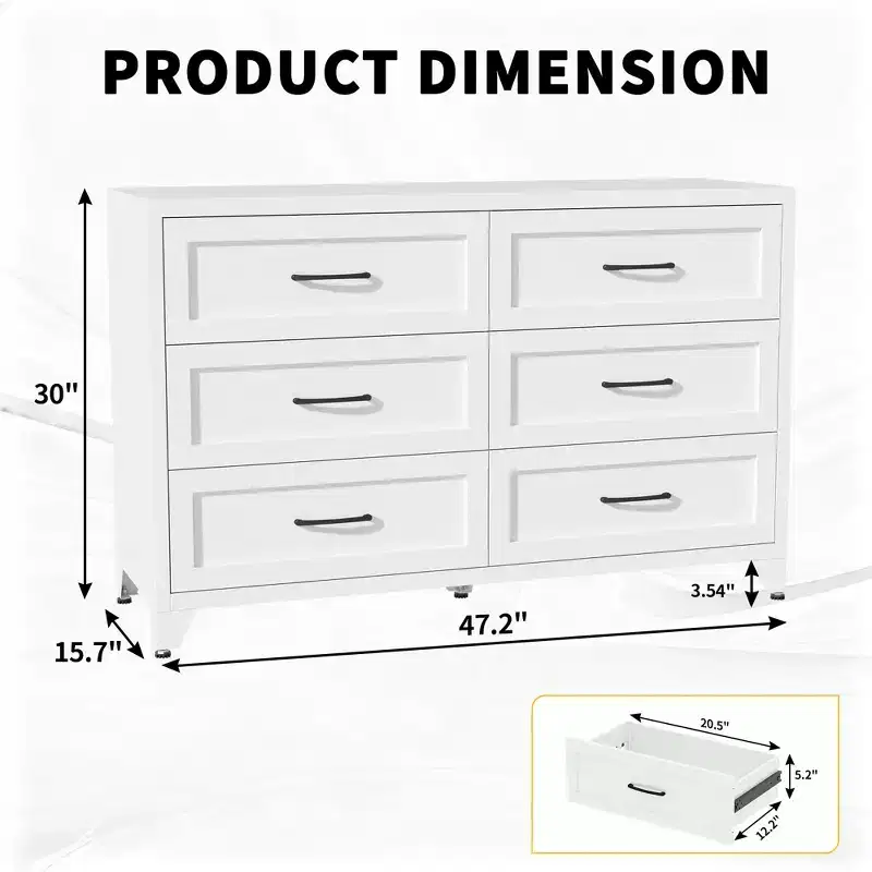 6 Drawer Dresser For Bedroom, Modern Metal Storage Chest With Smooth Drawers, Compact Cabinet For Closet, Hallway, Entryway