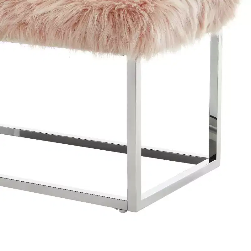Inspired Home Monet Lux Fur Chrome Metal Frame Bench