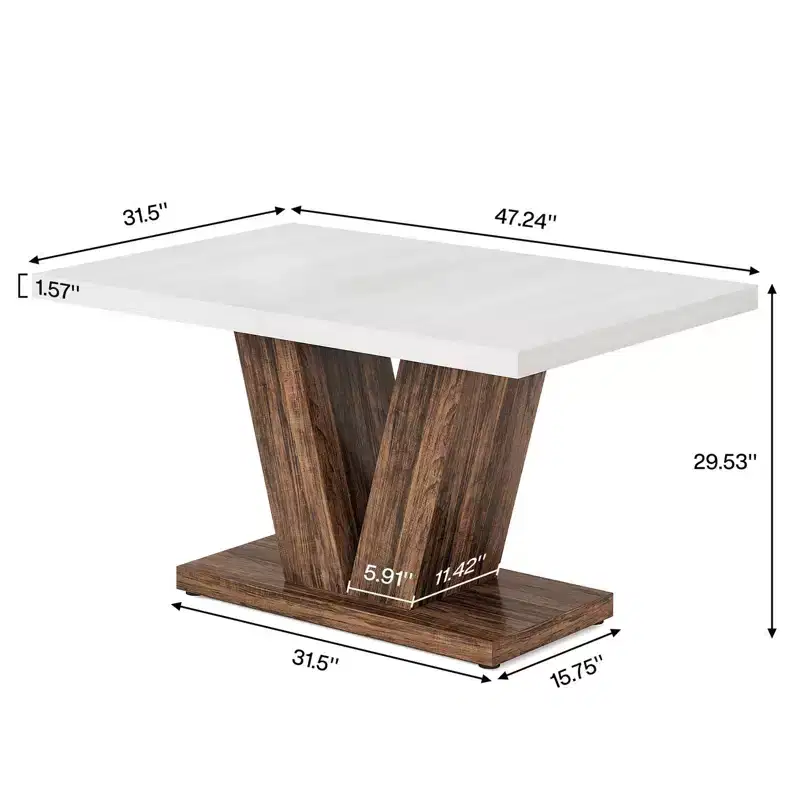 MAYEERTY 47 Inch Farmhouse Dining Table, Wooden Kitchen Dinner Table with Heavy Duty Pedestal Base