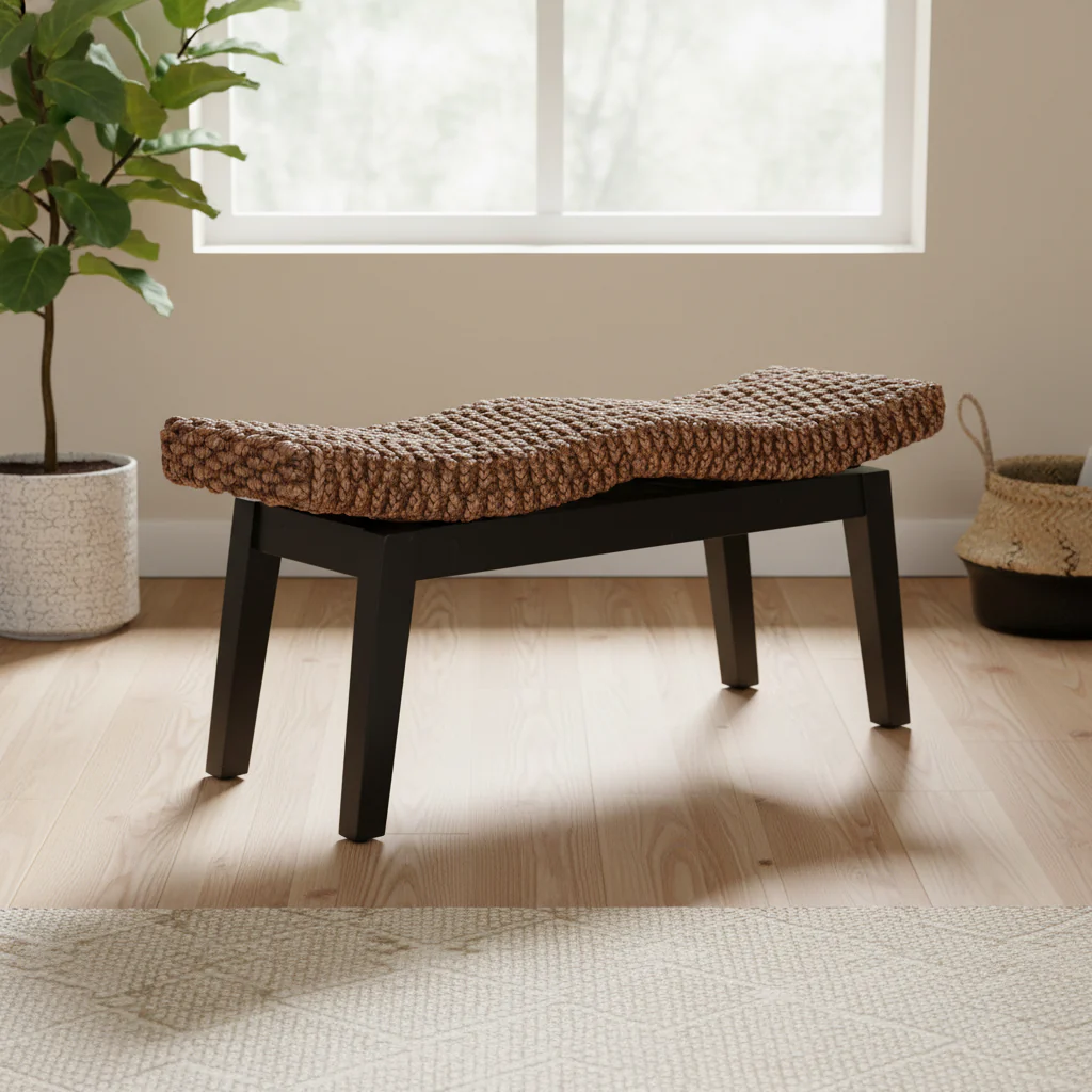 Rattan Entryway Bench with Solid Teakwood Frame – Brown, 39