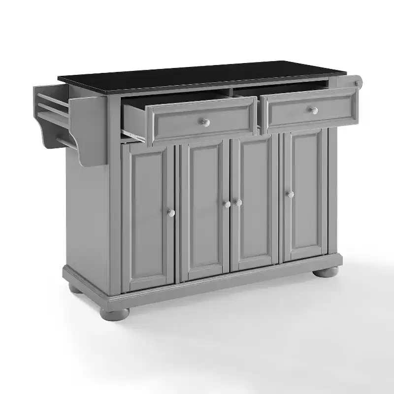 Alexandria Kitchen Island with Granite Top Vintage Gray/Black - Crosley: Hardwood Frame, Casters, 4 Doors, 2 Drawers, 3 Shelves