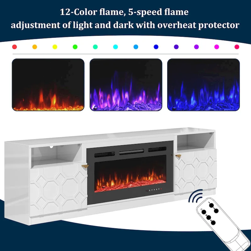 Clihome 36 Electric Fireplace High Gloss 70 TV Stand