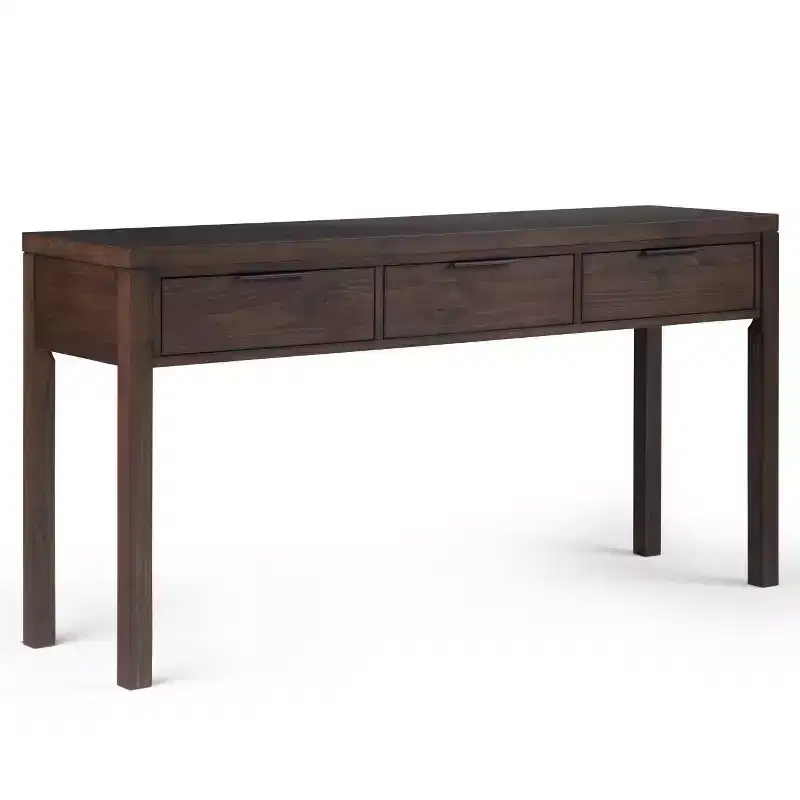 60" Wide Console Table Walnut Brown: Mid-Century Modern, Hardwood Frame, Acacia Top