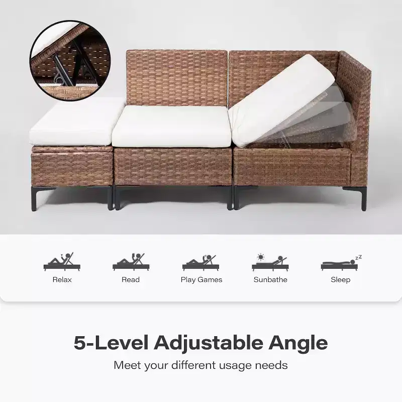 LAUSAINT HOME 8 Pieces Outdoor Patio Furniture Set, PE Wicker Sectional Conversation Sofa with Adjustable Backrests, Storage Ottoman