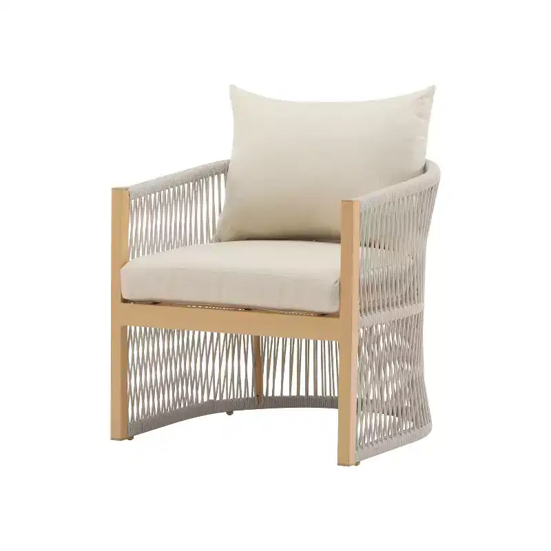 Curved Aluminum Lounge Chair with Rope-Weave Design, Cushioned Comfort, Powder-Coated Frame for Outdoor Living