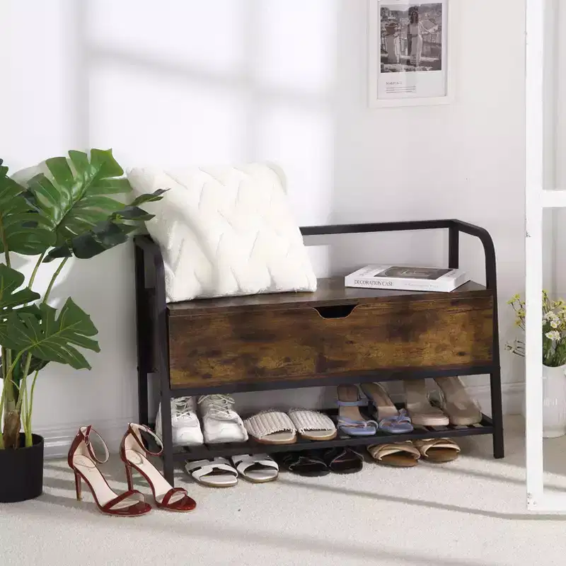 Shoe Bench, Lift Top Shoe Storage Bench, Entryway Bench, Metal and Wood Shoe Rack Organizer for Entry, Bedroom, Closet, Living Room