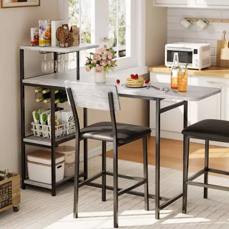 Dining Table Set for 2, Kitchen Table and Chairs, Bar Table Set with 2 Bar Stools, 3 Piece Dining Room Table Set for Small Space, Apartment