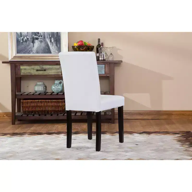 Okak Urban Style Dining Chairs Parson Chairs Set of 2, Faux Leather Upholstery with UV-Resistant, Solid Wood Espresso Legs & Slim Back