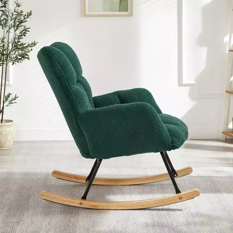 High-Back Rocking Chair – Green / Ivory / Pink, Single Seat, Upholstered