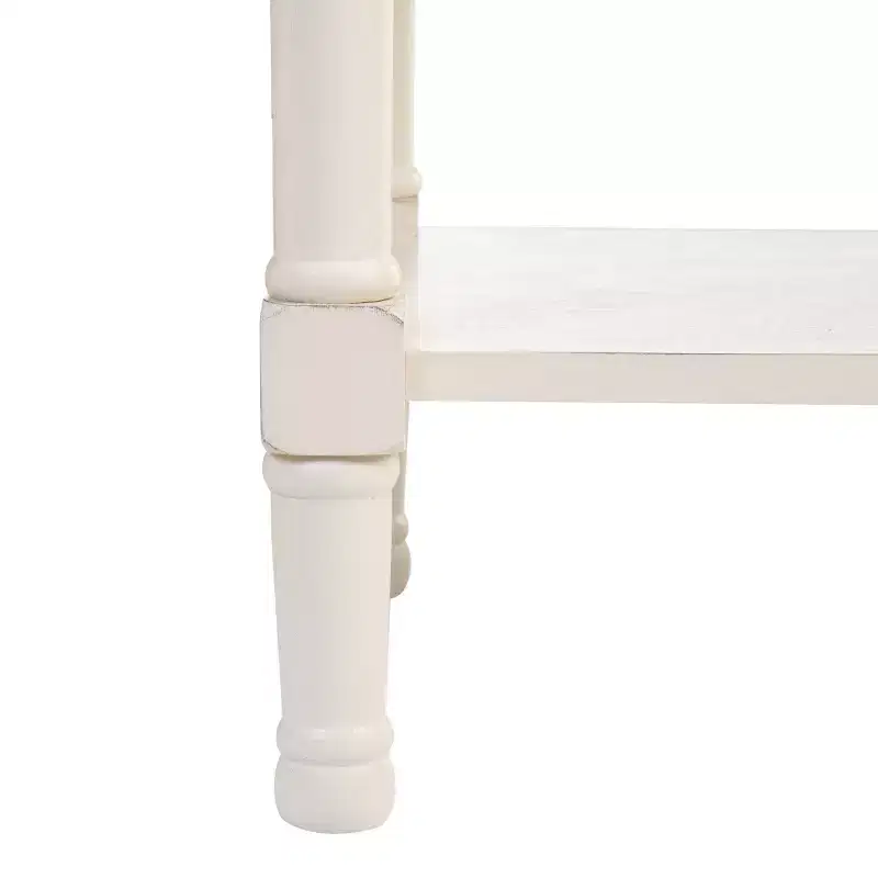 1-Drawer Accent Side Table with Herringbone Detail & Open Shelf, Distressed White