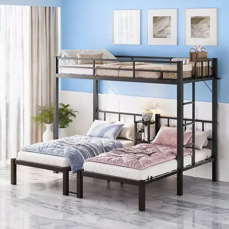 Karl Home Metal Triple Bunk Bed Twin Over Twin Over Twin,3 Bunk Beds with Shelves for Kids,Teens and Adults,Heavy Duty,Black