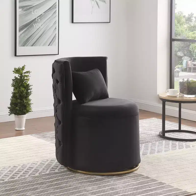 TUYOHW Swivel Accent Chair,Velvet Upholstered Curved Chair with Gold Metal Base,Storage Function,Lounge Chair for Living Room,Nursery,Bedroom