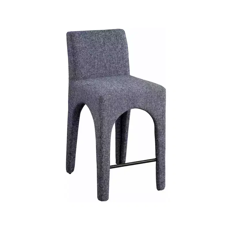 ,Gramercy Blue Linen Textured Fabric Stool