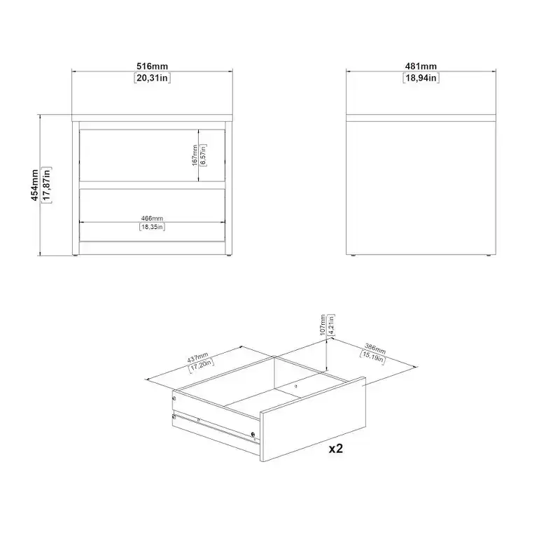 2-Drawer Nightstand, Jackson Hickory/White High Gloss & White, Single