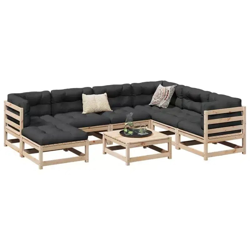 vidaXL Patio Sofa Set Modular Sofas and Outdoor Stools 8 Piece Solid Wood Pine