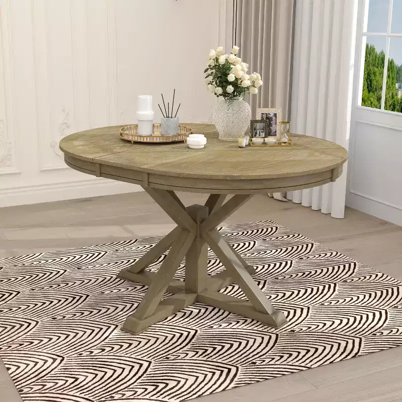54-Inch Retro Extendable Dining Table with 12-Inch Leaf