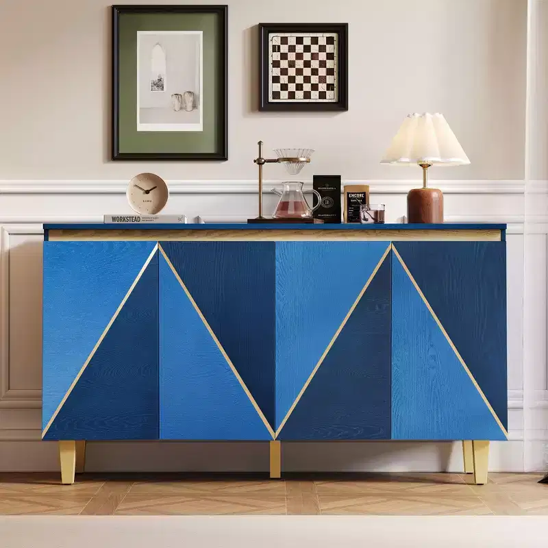 TUYOHW 60 Two-Tone Buffet Cabinet,Distressed Wood Veneer Sideboard with 4 Doors,Adjustable Shelves,Soft-Close Hinges,Credenza for Dining Room,Kitchen