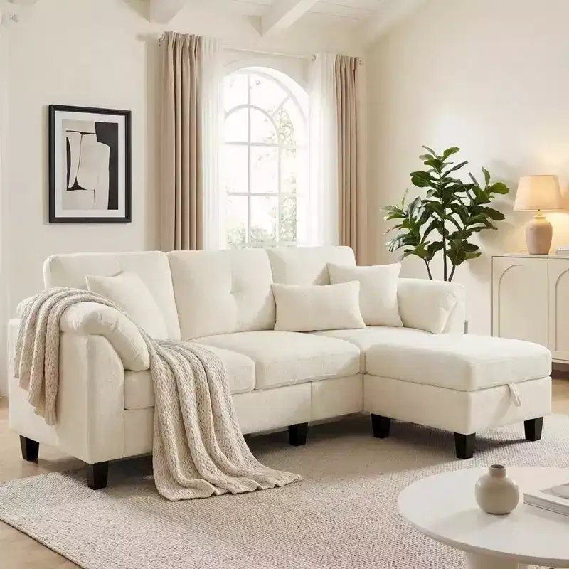 Dyonery 79 Sectional Sofa Chenille L Shaped Small Couch with Armrest Pillows,Storage Ottoman,4-Seat Couches for Living Room,Apartment,Bedroom