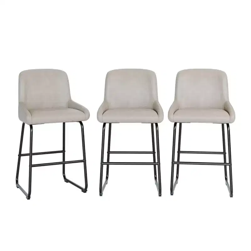 Bar Stools Set of 3, 24 Inch Counter Height Barstools with Back, Modern PU Leather Upholstered Bar Chairs