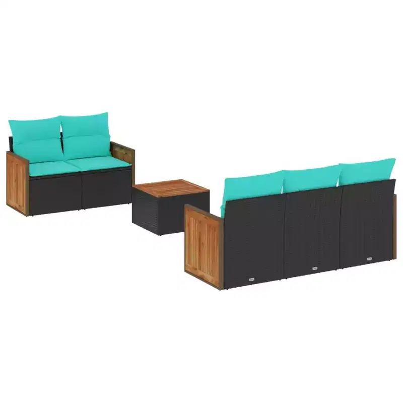 vidaXL 6 Piece Garden Sofa Set with Cushions Black Poly Rattan