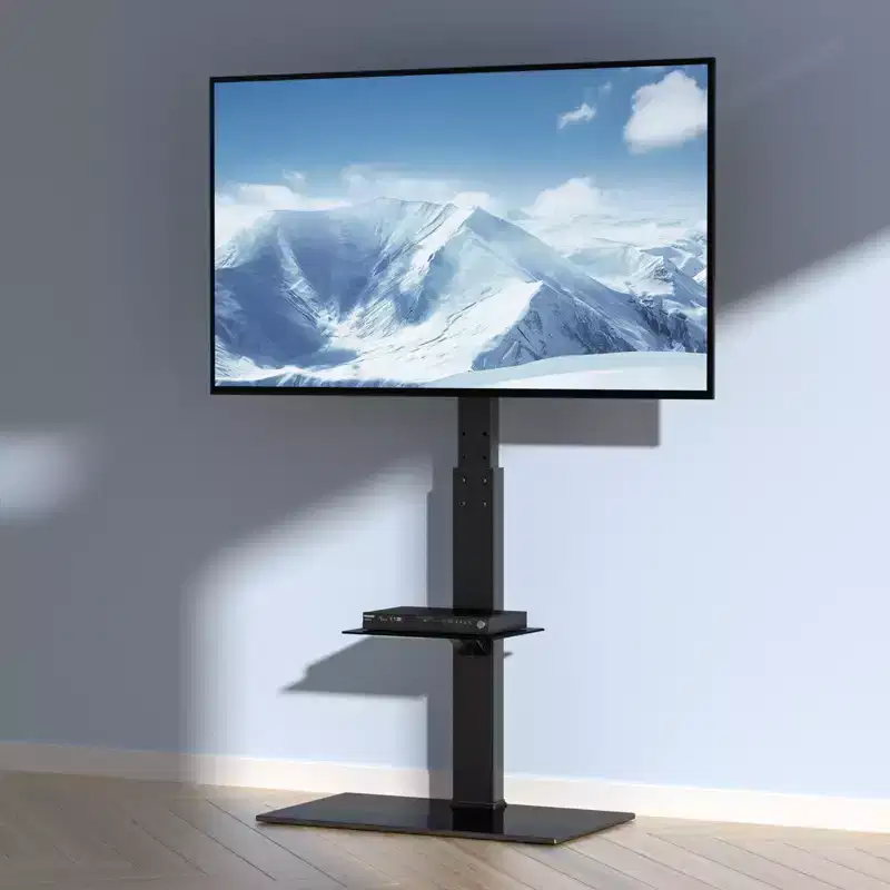 VEVOR TV Stand Mount, Swivel Tall TV Stand for 32 to 85 inch TVs, Height Adjustable Portable Floor TV Stand with Tempered Glass Base