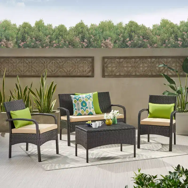 Christopher Knight Home Kilburn Outdoor Wicker 4 Seater Chat Set with Cushions