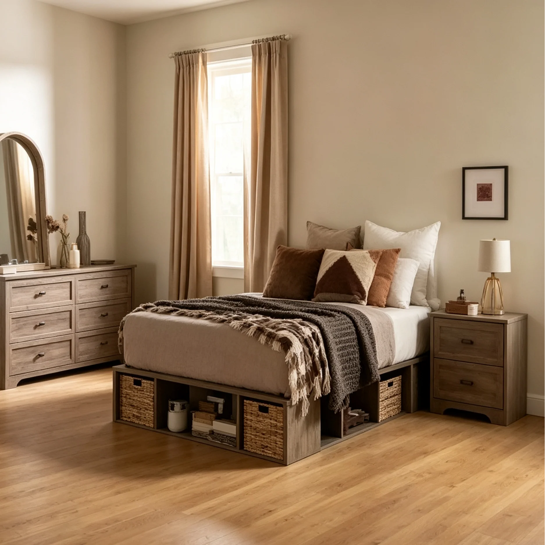 Full Size Platform Storage Bed with Baskets