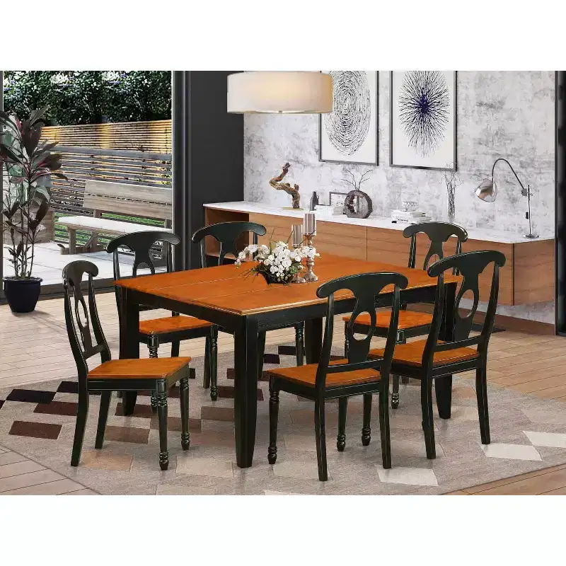 7-Piece Square Black & Cherry Finish Solid Wood Top Dining Table with 6-Chairs
