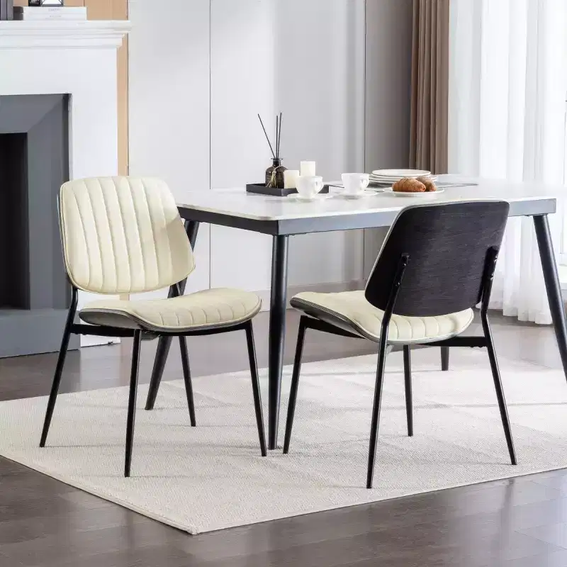Mid-Century Modern Faux Leather Upholstered Dining Chair with Curved Backrest, Armless Chair for Dining Room or Kitchen