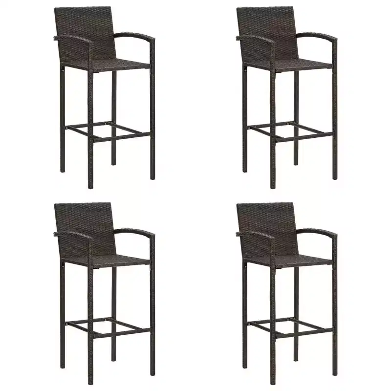 vidaXL Bar Stool Set of 2 Brown PE rattan, powder-coated steel Standard
