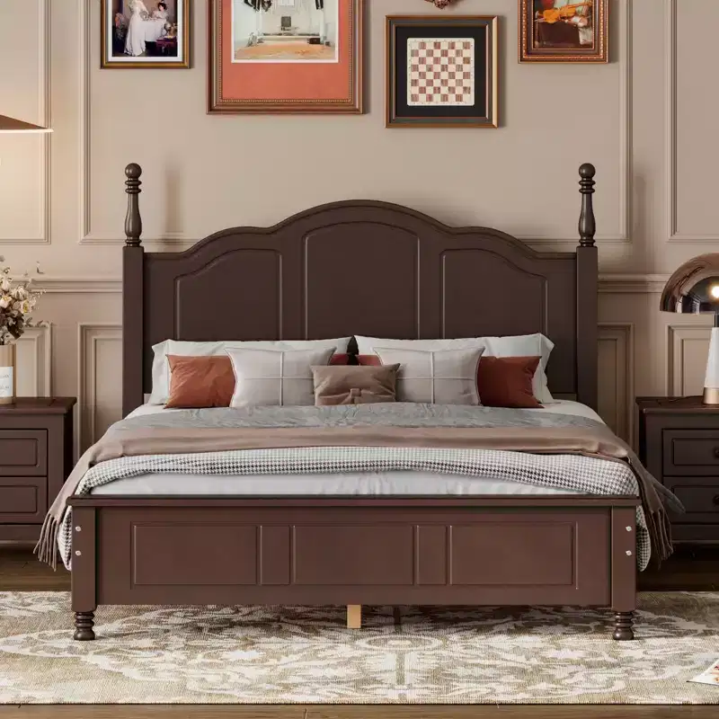 Full Size Solid Pine Platform Bed with Wooden Slat Support