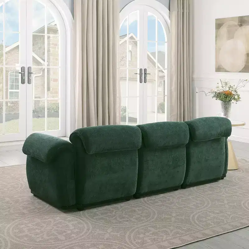 GDFStudio Khalid Modern 93 3-Seater Wood and Iron Chenille Upholstered Sectional Sofa with Split Backrest