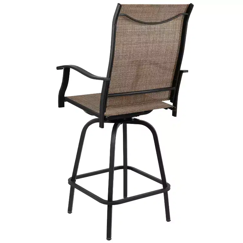Flash Furniture Valerie Patio Bar Height Stools Set of 2, All-Weather Textilene Swivel Patio Stools and Deck Chairs with High Back & Armrests