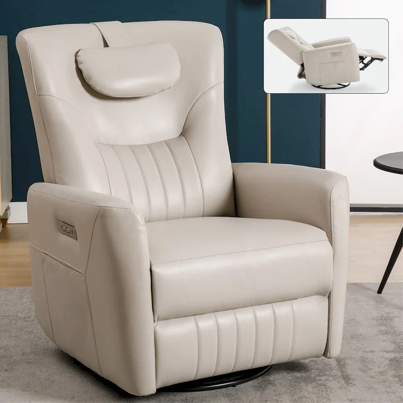 Power Swivel Rocker Recliner Chair, 270° Swivel, USB-C Charging, Lumbar Pillow