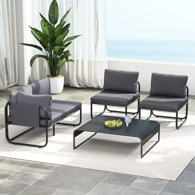 Costway Patio Chairs Set of 2 w/ Removable Cushions Heavy Duty Metal Frame Poolside