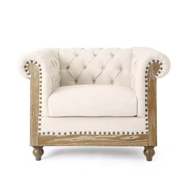 Chesterfield Tufted Fabric Club Chair with Nailhead Trim