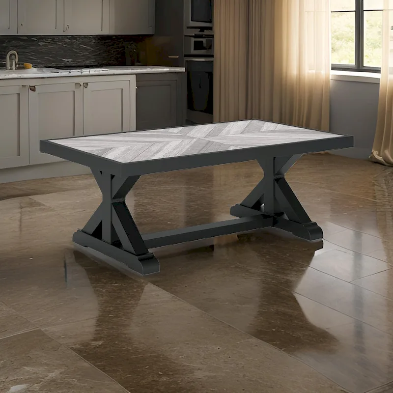 Tira 48 Inch Outdoor Coffee Table, Tile Top, Black, Light Gray Finish
