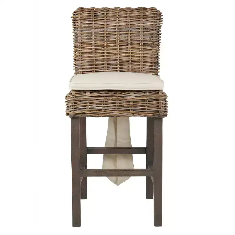 24" Duvall Rattan Counter Height Barstool Brown - East At Main: Teakwood Legs, No Assembly Required