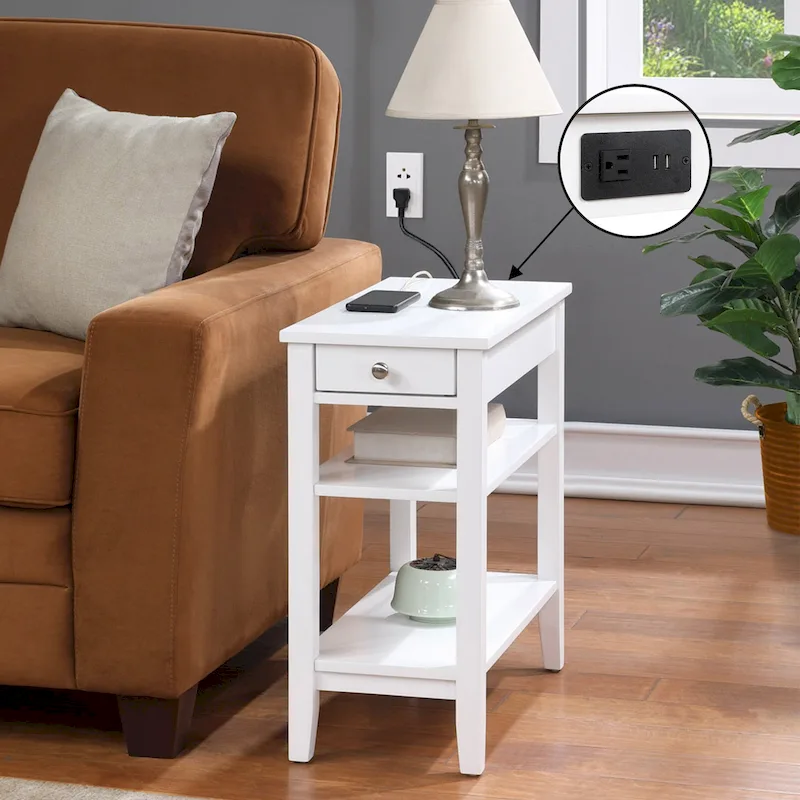1 Drawer Chairside End Table with Charging Station and Shelves