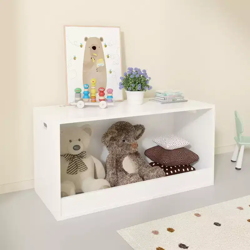 Open Toy Storage Box for Kids, Wooden Organizer Bin, Large Storage Space, White
