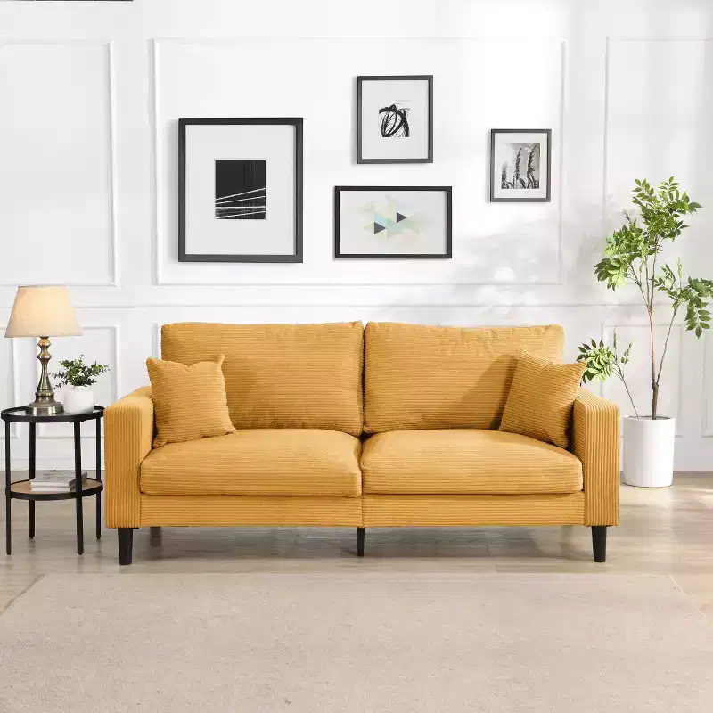 MAYEERTY Wooden Frame 3 Seat Sofa Modern Comfortable Upholstered for Living Room Bedroom Orange