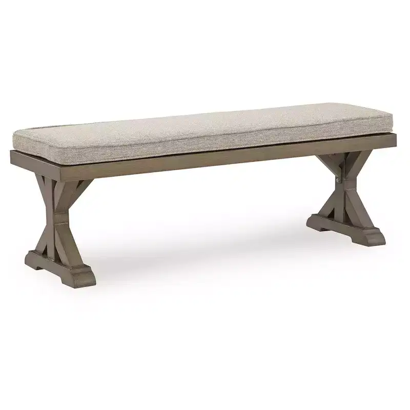 Signature Design by Ashley Carmel Bay Outdoor Bench with Cushion, All-Weather Aluminum Frame, Beige