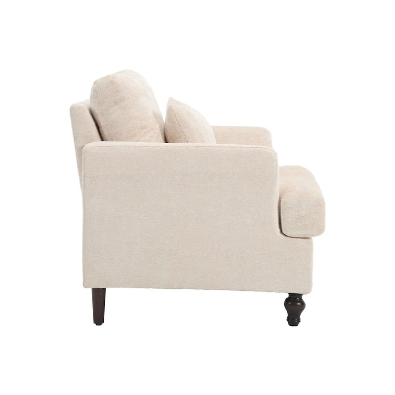 Chenille Single Sofa Chair, Upholstered Accent Chair with Soft Pillow, Mid Century Modern Reading Armchair