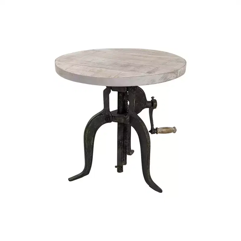 Adjustable Crank Accent Table – Natural Driftwood/Aged Iron, Mango Wood Top