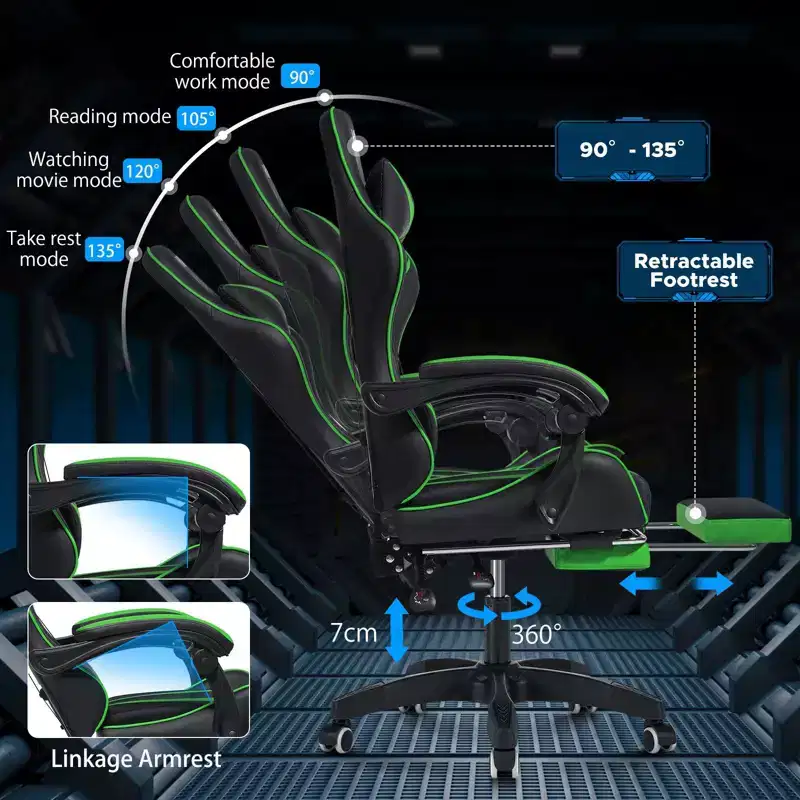 Hoffree Kids Massage Gaming Chair Ergonomic Office PC Chair with Footrest & Adjustable