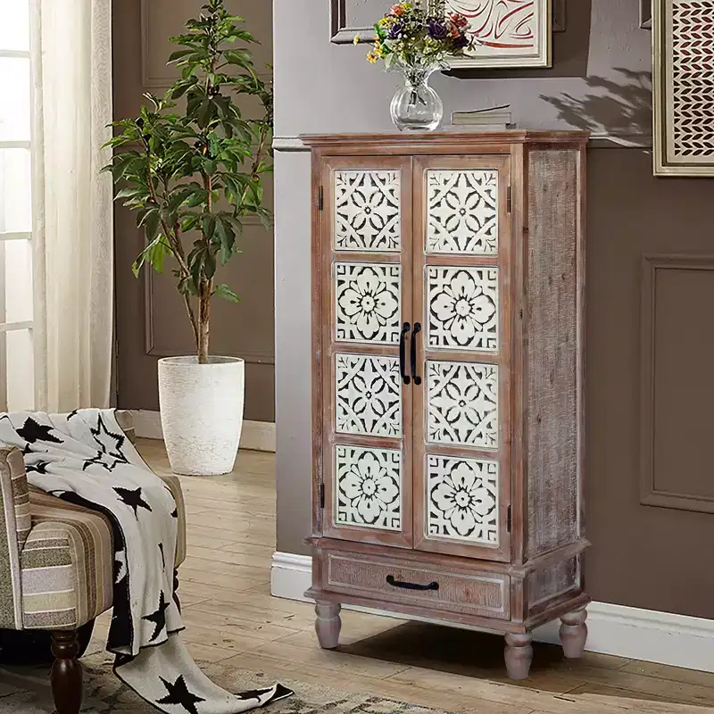 Rustic 27.55'' Fir Wood Storage Sideboard Cabinet with 2 Doors and 1 Drawer
